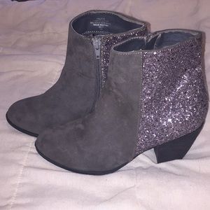 Glitter ankle gray booties